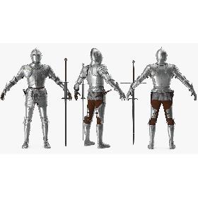 3D Polished Medieval Knight Plate Armor T-Pose